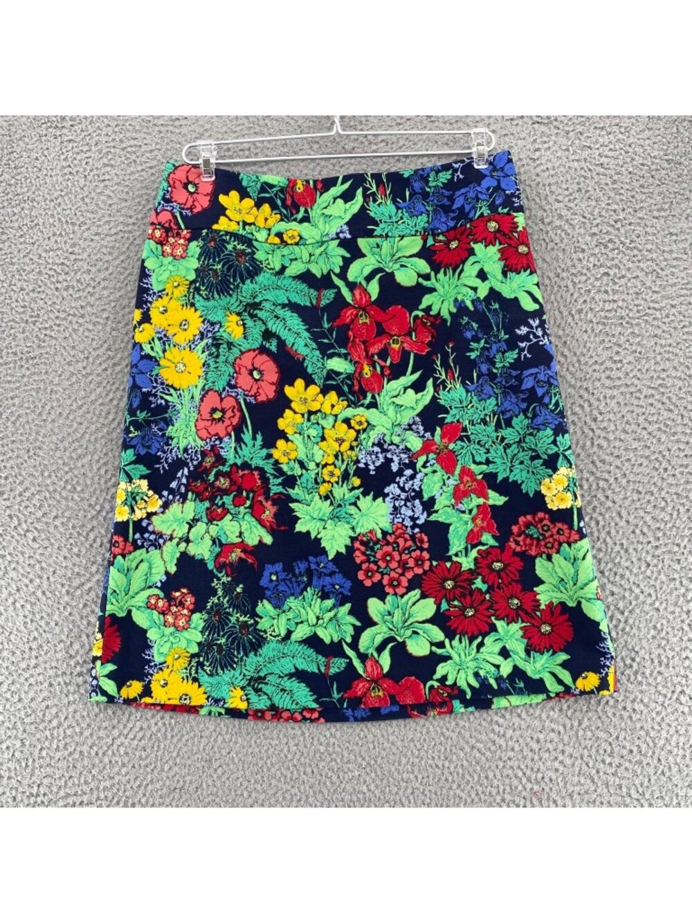 Talbots Skirt Womens 10 Navy Multi Floral Cotton Stretch A Line Knee Length Work